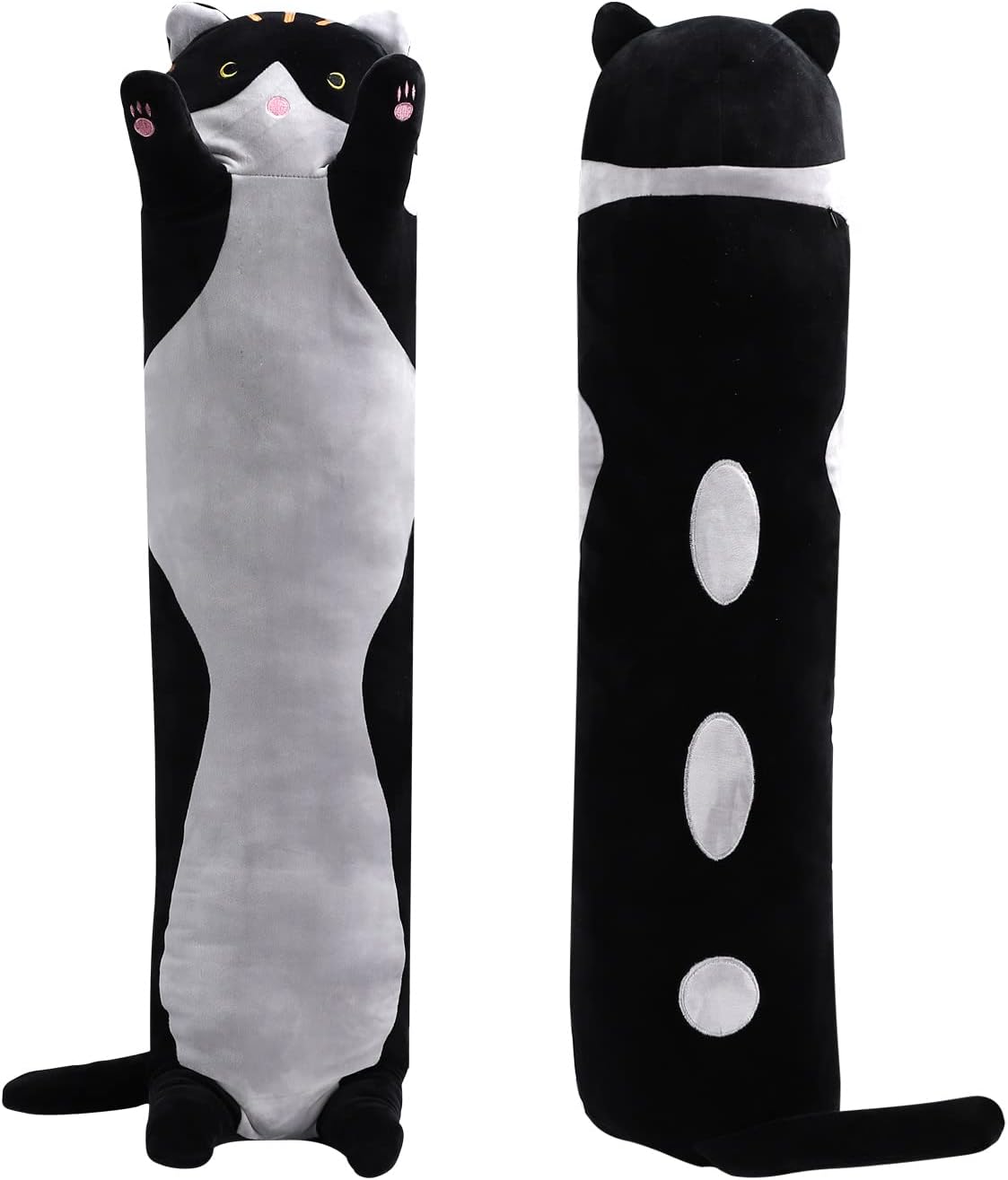 Lovely Plush Cat Doll Cute Cartoon Soft Stuffed Kitten Pillow Long Throw Sleeping Pillow Doll Toy Valentines Day Gift for Kids Girlfriend (Black, 70cm/27.5in)