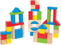 Maple Wood Kids Building Blocks Stacking Wooden Block Educational Toy Set for Toddlers, 50 Brightly Colored Pieces in Assorted Ss and Sizes