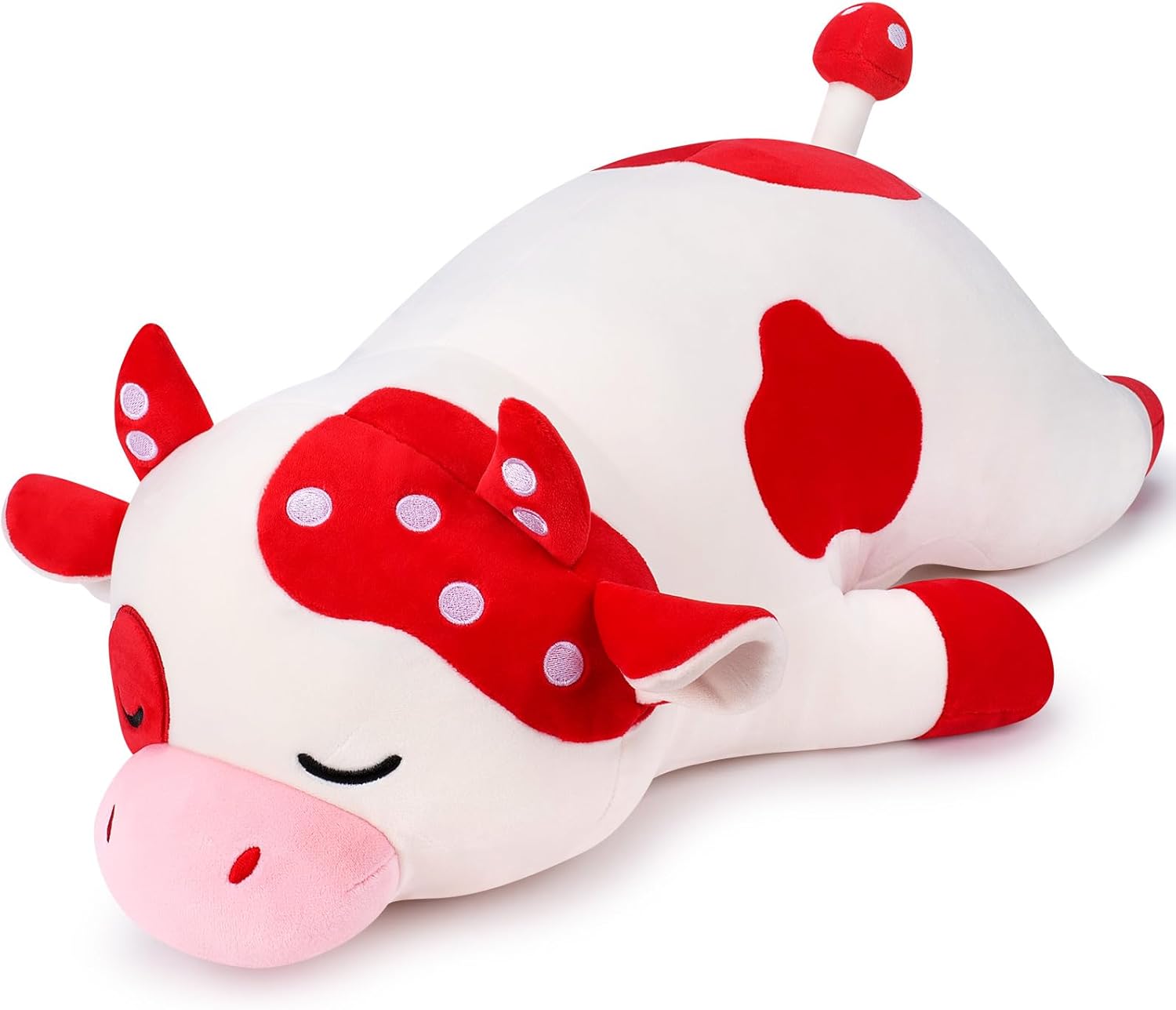 Auspicious beginning 30'' Giant Mushroom Cow Plush Stuffed Animal-Cute Mushroom Cow Plush Body Pillow Plushies, Large Sleeping Cow Stuffed Animal Big Plushie Toy, Birthday Gifts for Kids Girls Boys