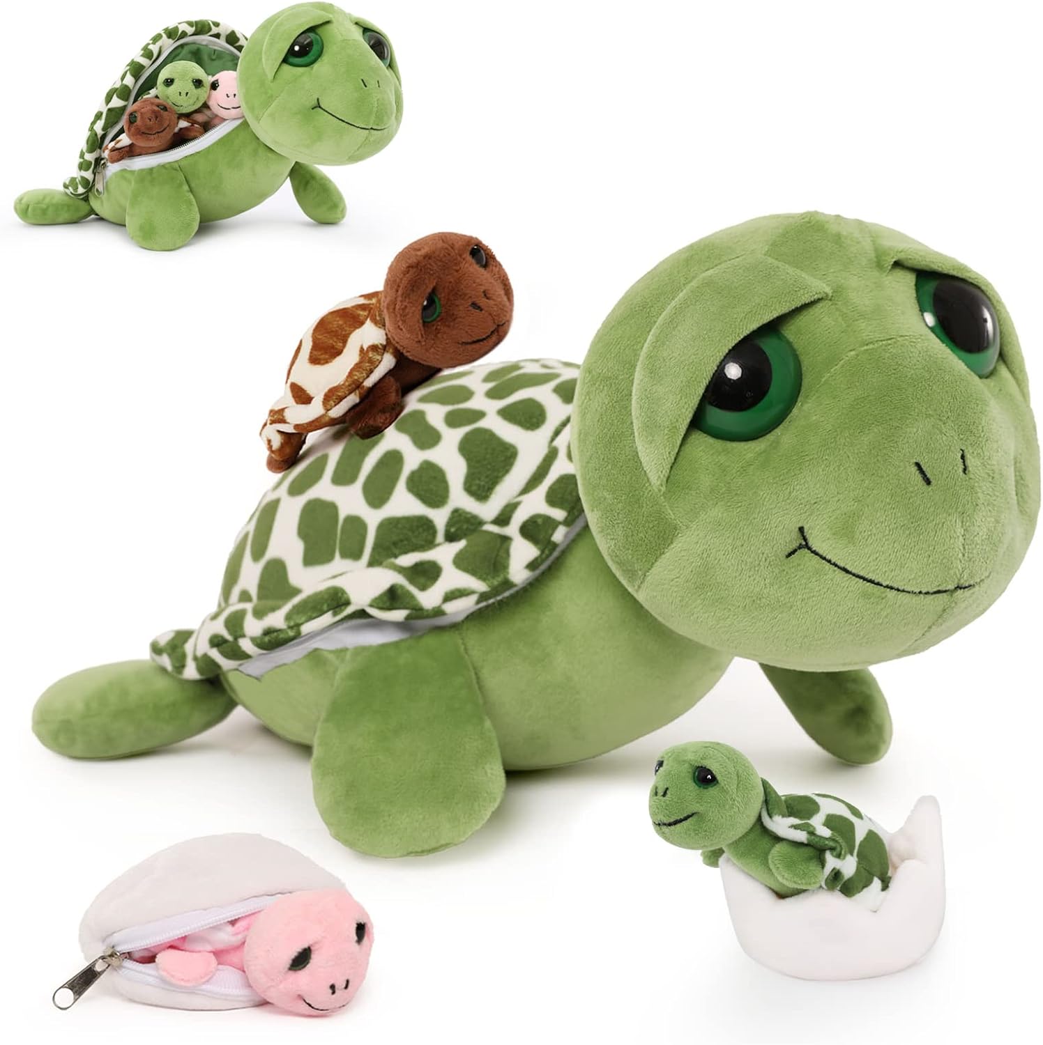 4Pcs Turtle Stuffed Animals with Babies Inside Shell,Sea Turtle Plush Toy 14'',Stuffed Turtle for Kids,Plush Turtle for Birthday Christmas or Baby Shower,Turtle Pillow,Tortoise Plush Toys
