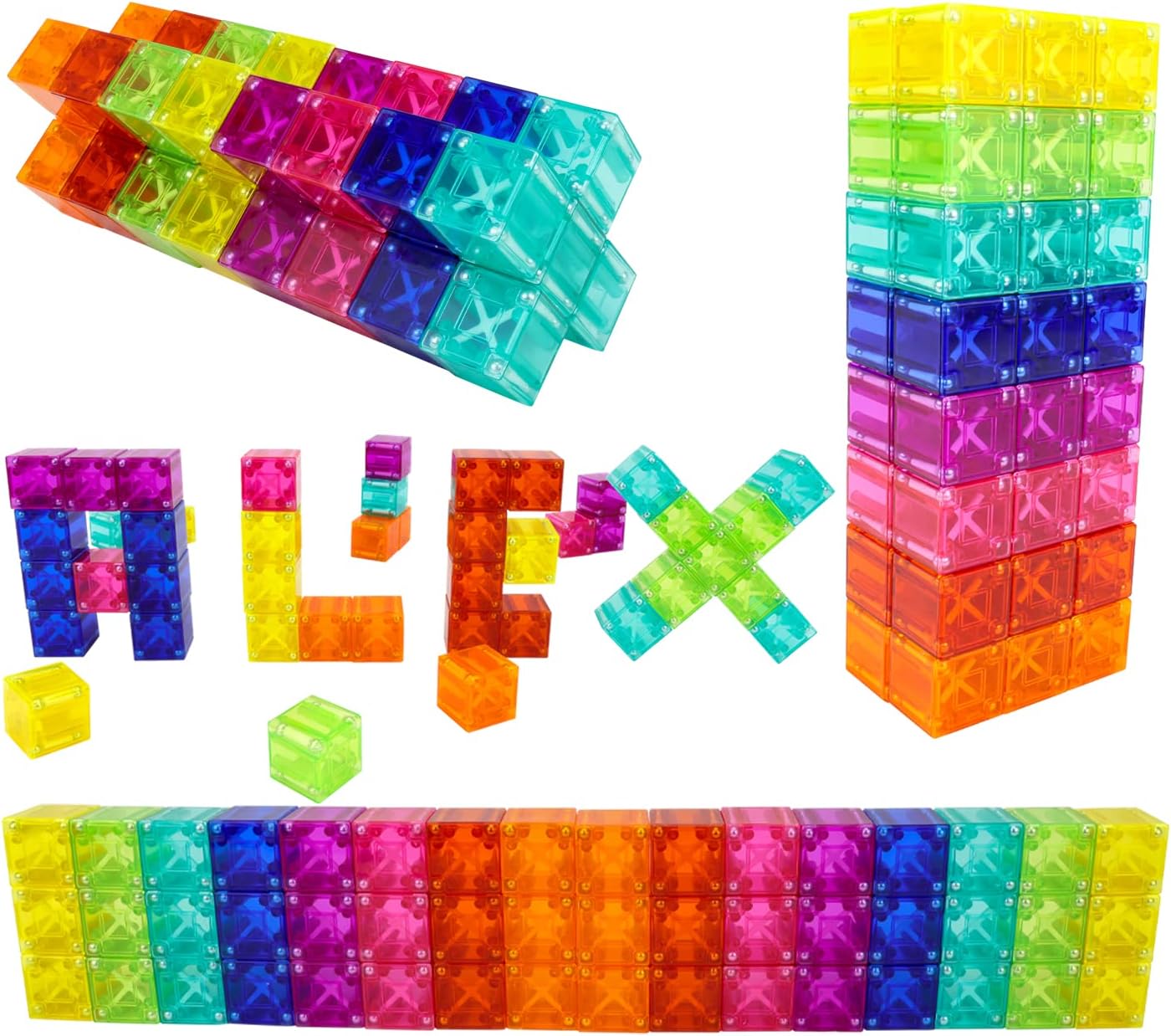 48PCS Digit Blocks Translucent Magnetic Building Blocks,  Clear Magnet Cubes for Boys Girls Stacking Block Sets Ages 3-9