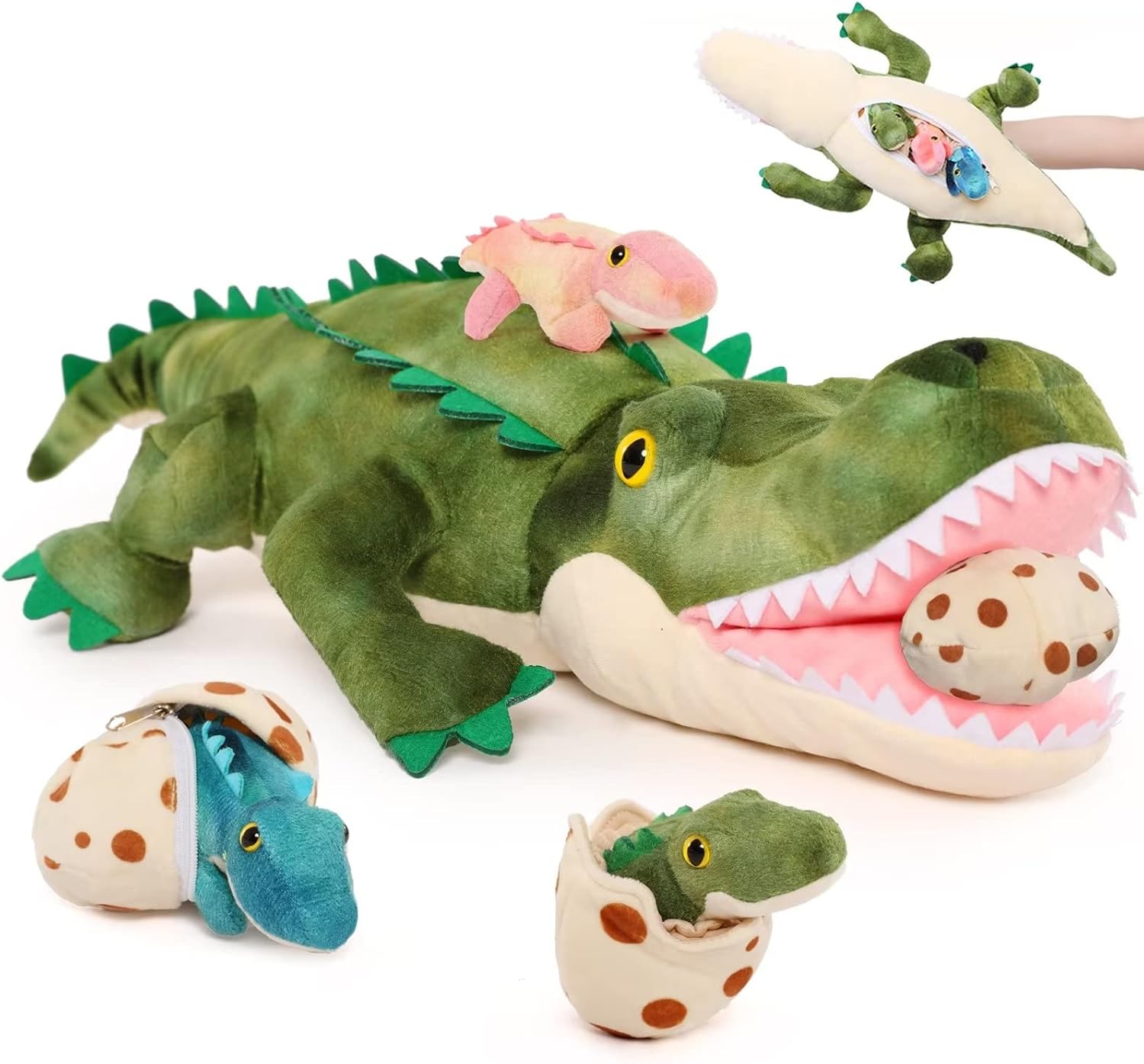 Alligator Stuffed Animal 23.6",Mommy Crocodile Plush Toy with 3 Baby Alligator,Stuffed Alligator Plush Gift,Stuffed Crocodile for Kids on Birthday,Christmas or Baby Shower