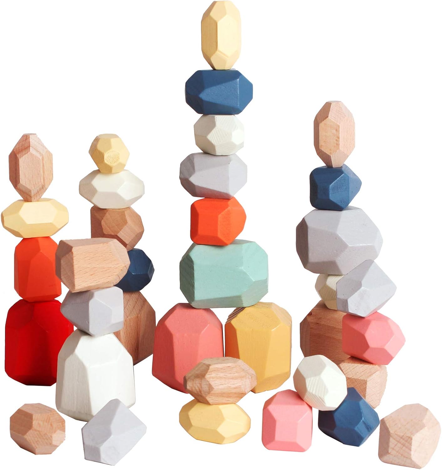 36 PCS Wooden Sorting Stacking Rocks Stones,Sensory Toddler Toys Learning  Toys, Building Blocks Game for Kids 3 4 5 6 Years Boy and Girl Birthday Gifts for Kids