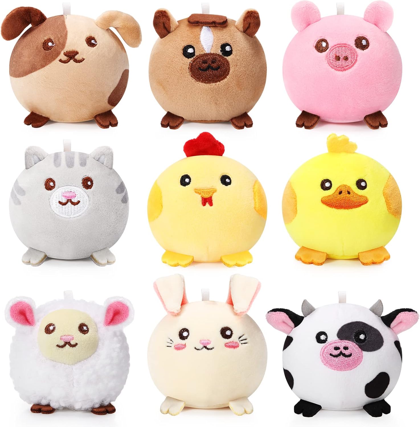 9 Pcs Mini Plush Animals Toys Bulk 3.15 Inch Cute Soft Small Stuffed Animal Plush Keychain for Kids Goodie Bag Fillers Birthday Classroom School Prizes Festival Party Favors(Farm Animals)