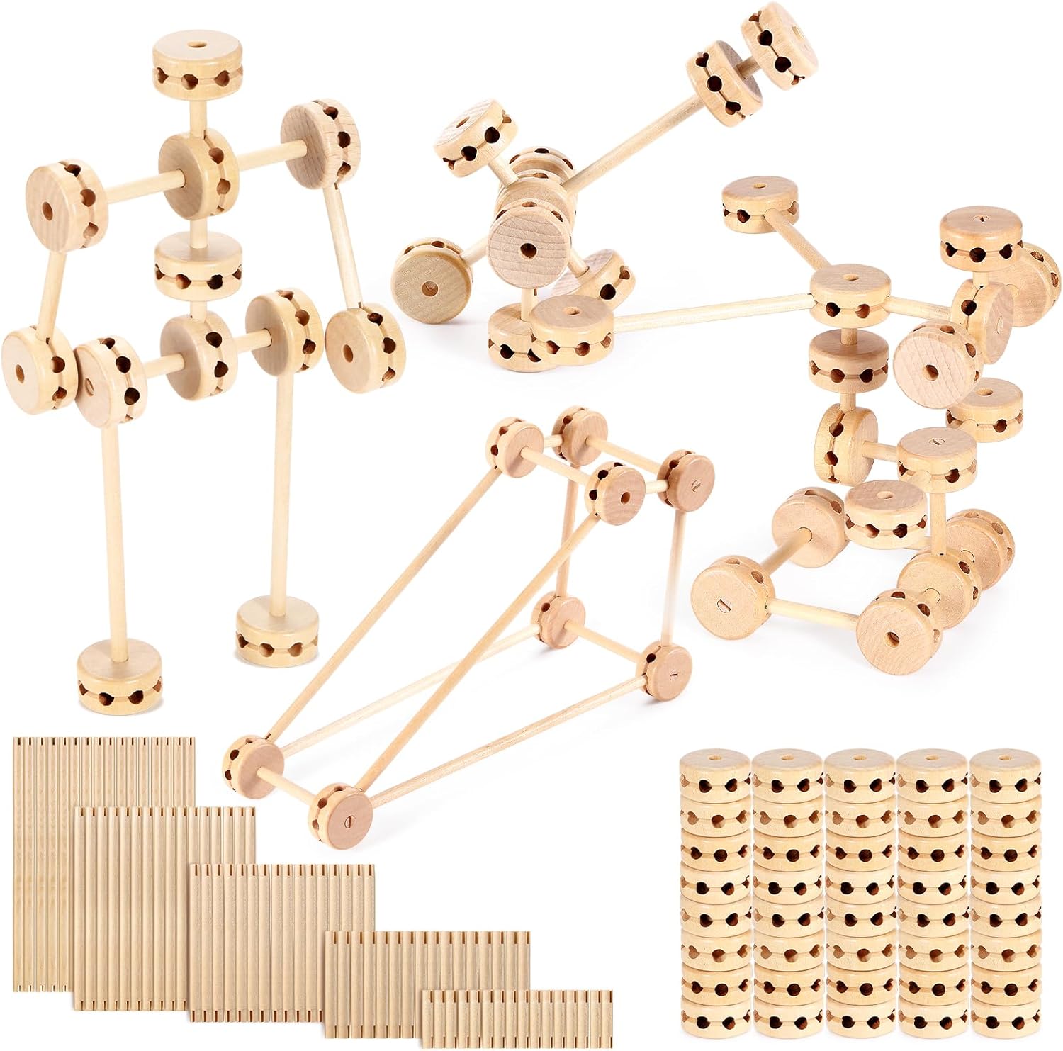 2 Sets 120 Pieces Wooden Building Blocks Toys Kids Wooden Toys Educational Natural Wood Toys Learning Wooden Blocks Different Sized Toy Building Sets