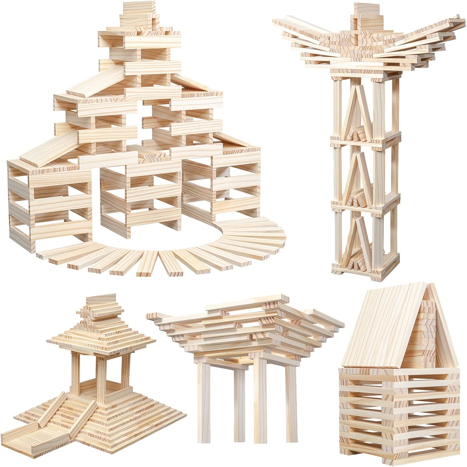 Wooden Building Blocks 100PCS   Toy for Kids, Solid Natural Pine Wood, Creative Ss for 3D Space Stacking Games and Sensory Play, Educational Preschool Learning for Boys & Girls