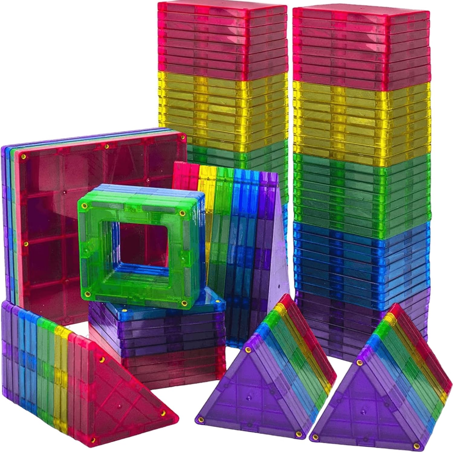 Magnetic Tiles Building Blocks - 113pcs Advanced Set -  Toys for 3+ Year Old Boys and Girls -Strongest Magnets - Includes 13 Piece Insert Alphabet Cards - Learning by Playing