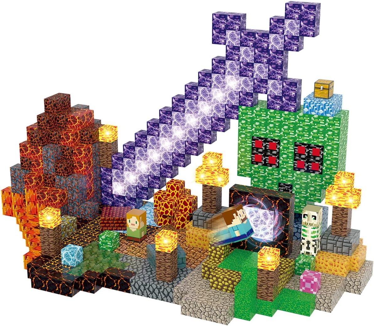 Magnetic Blocks Building Toys Set, Magnetic Building Blocks  Construction Toys, 3D Sword Light Up Magnet Cubes  Sensory Stacking Toy for Toddlers Age 3 4 5 6 7 8