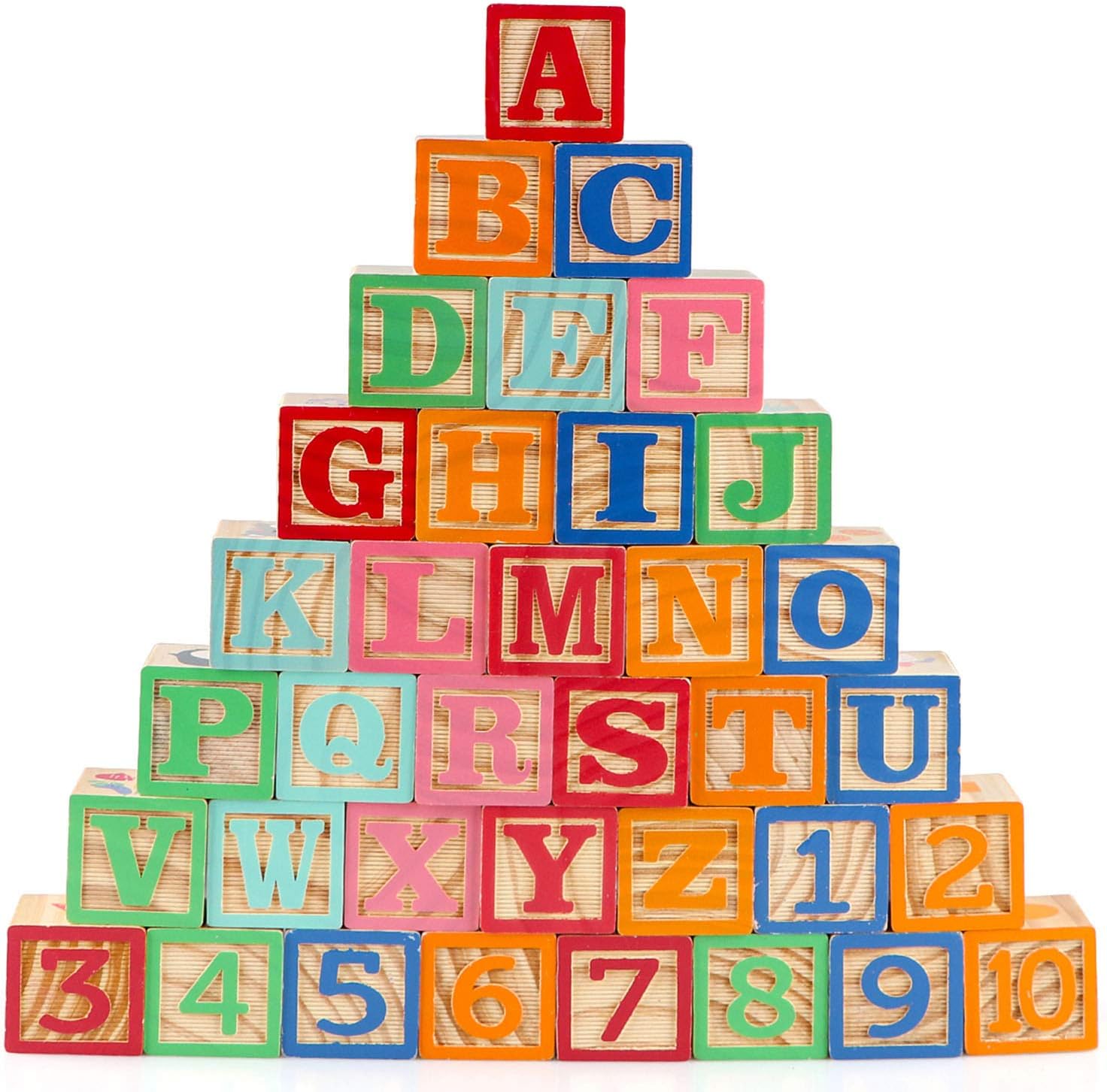 Wooden  Toy Building Blocks for Toddlers 1-3 36 PCS Wood Alphabet Number Blocks for Stacking Learning Preschool Educational  Sensory Toys for Kids Boys Girls Gifts 1.7"