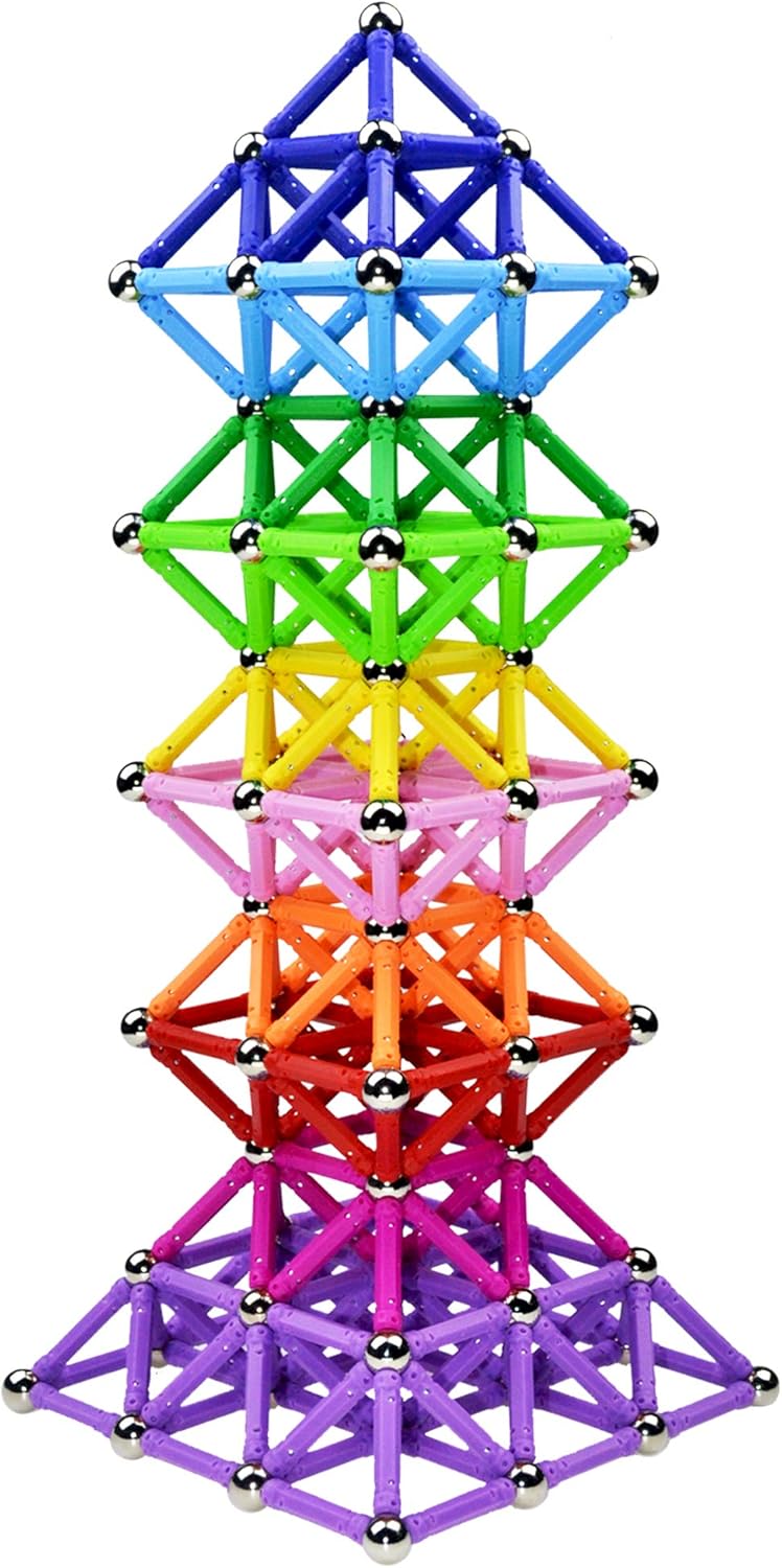 150Pcs Magnetic Building Sticks Blocks Toys, 2.3" Length Magnet Educational Toys Set for Kids and Adult,  Building Toy 3D Non-Magnetic Balls with Storage Bag