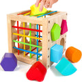 Toys for 1+ Year Old, Wooden Sorter Cube with 8pcs Rattling Shapes, Developmental Learning Toy Gifts for Baby Toddler Boys Girls, Gift Packaging
