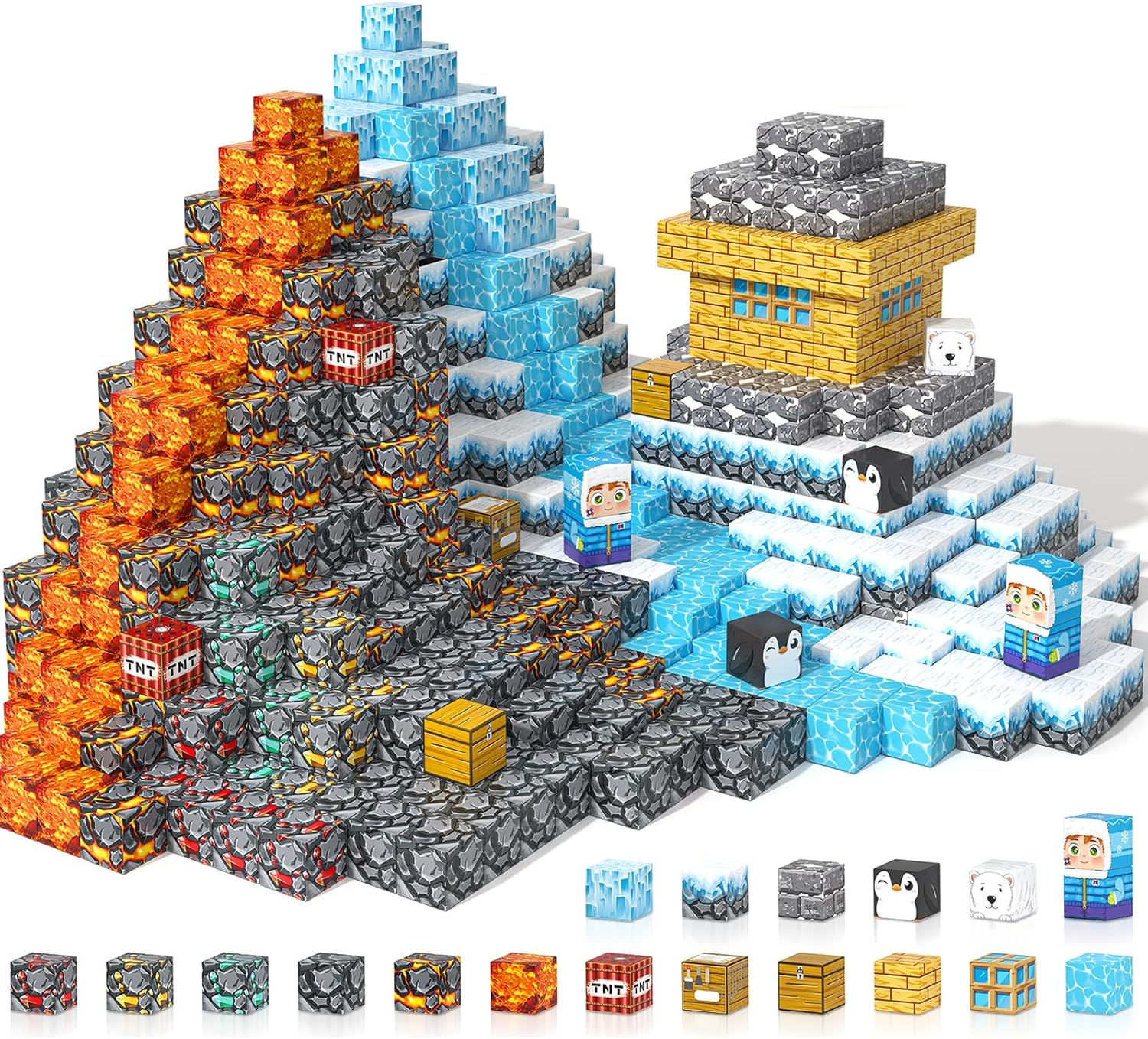 Large Magnetic Blocks 110PCS Ice Fire World Inspired Playset Kids Magnet Toys 1 inch Building Cubes  Add-on Building Craft Sensory Toys Game Gifts for Kids Ages 3-5 4-6 5-7 8-12