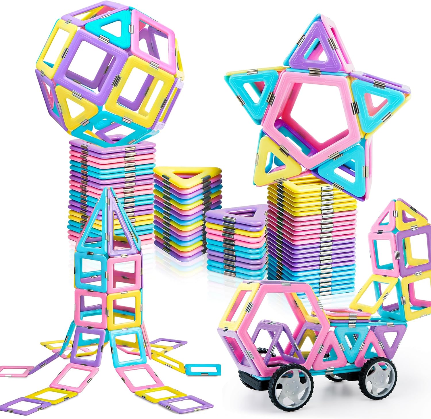 K Magnetic Building Blocks Set, Upgraded Magnetic Tiles Toys for 3 4 5 6 7 8+ Year Old Girls, 103pcs Magnet Toys for Toddlers Boys and Girls 3-5