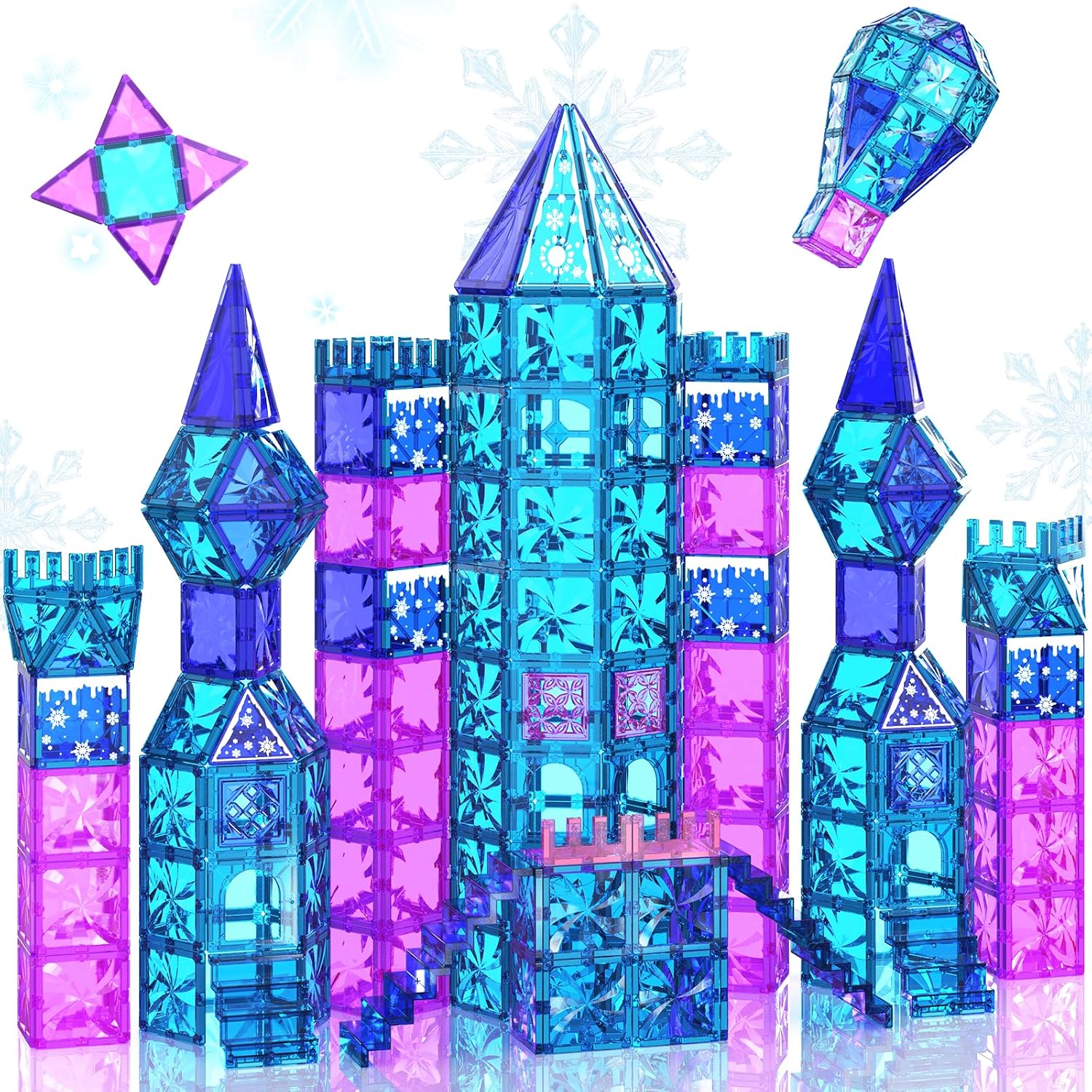 Magnetic Tiles, 102 Pieces Diamond Magnetic Building Blocks for Girls, Princess Castle Kids Magnet Toys,  Educational Toys Birthday Xmas Gifts for Toddlers Girls & Boys 3 4 5 6 7 8+ Year Old