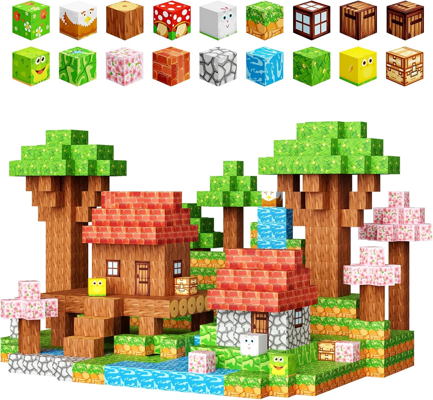 100PCS Magnetic Blocks - Magnetic Tiles Building Blocks, Build Forest World Set,   Sensory Toys for Kids Boys Girls Ages 3-5 6-8 Easter Christmas Birthday Gifts (1INCH/2.5CM)